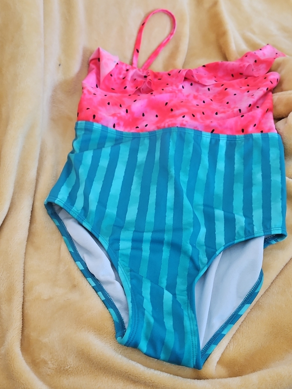 Girls' Pink and Teal Watermelon One-Piece Swimsuit